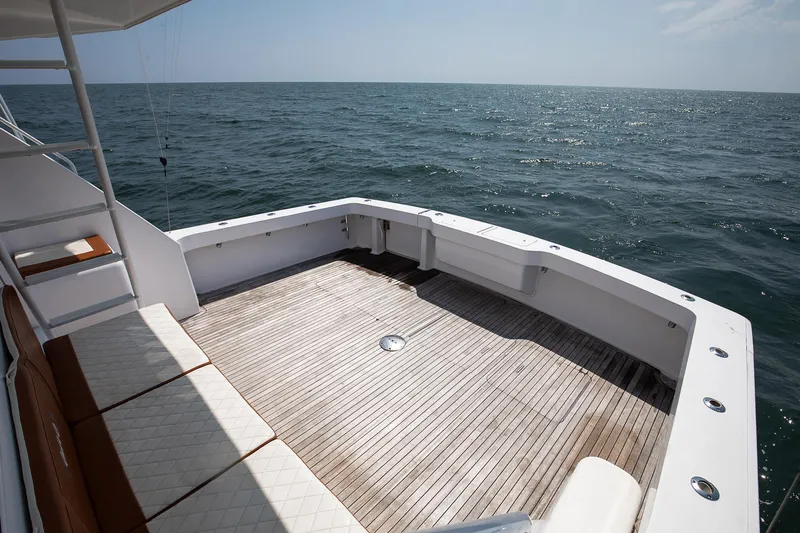 Good To Go Yacht Photos Pics Spacious deck of 2002 Viking 61 yacht overlooking the ocean.