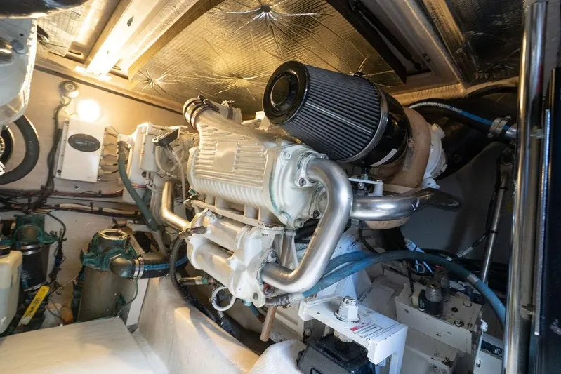 Lazy Days Yacht Photos Pics Engine room of 2009 Sea Ray 44 Sedan Bridge with visible components and wiring.