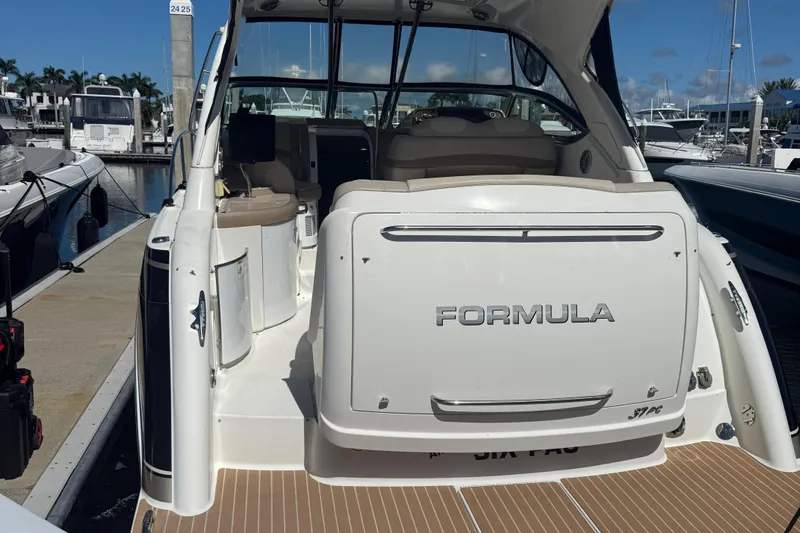 Another Six Pack Yacht Photos Pics 2016 Formula 37 Performance Cruiser docked at marina, rear view.