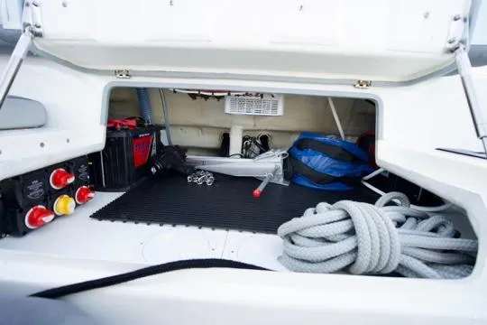  Yacht Photos Pics Storage compartment of 2022 Brig Eagle 10 boat with ropes and equipment.