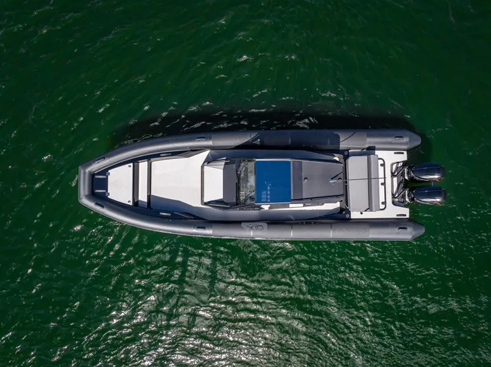  Yacht Photos Pics Aerial view of 2024 Goldfish X10 Scout boat on water.