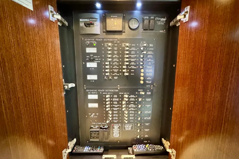  Yacht Photos Pics Electrical panel of 2012 Cruisers Yachts 540 Sports Coupe, showcasing power distribution controls.