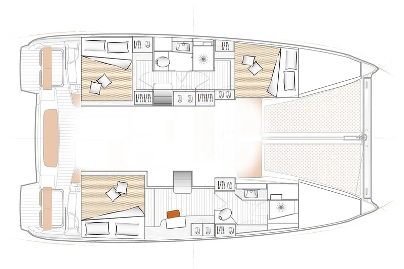  Yacht Photos Pics Manufacturer Provided Image: Floor plan of the 2026 Excess 11 catamaran, featuring spacious cabins and modern amenities.