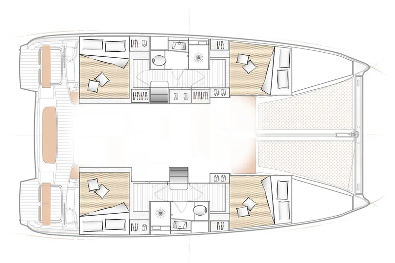  Yacht Photos Pics Manufacturer Provided Image: Floor plan of the 2026 Excess 11 catamaran, featuring spacious cabins and modern amenities.