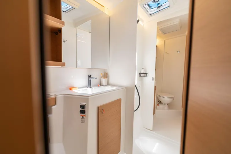  Yacht Photos Pics Manufacturer Provided Image: Modern bathroom interior in 2026 Excess 13 yacht, featuring sleek design and natural lighting.