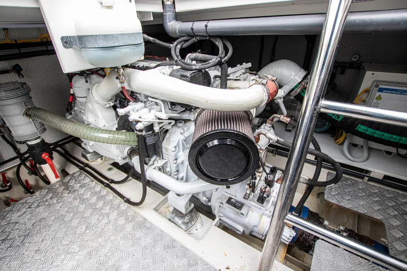  Yacht Photos Pics Engine room of 2021 Van der Heijden Exclusive de Luxe 1600 yacht, showcasing mechanical components.