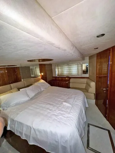  Yacht Photos Pics Luxurious bedroom interior of 2008 Sunseeker Predator 62 yacht.