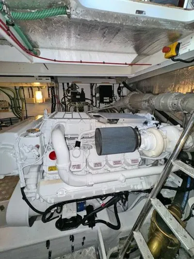  Yacht Photos Pics Engine room of 2008 Sunseeker Predator 62 yacht, showcasing machinery and components.