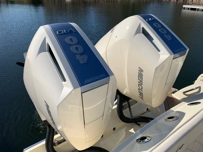  Yacht Photos Pics 2024 Chris-Craft Catalina 34 with twin Mercury 400 V10 outboard engines on water.