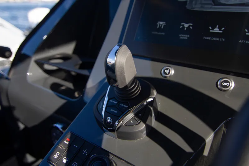 Rock Marine Rm 40 Yacht Photos Pics Control panel of 2026 Rock Marine RM 40 boat with joystick and touchscreen display.