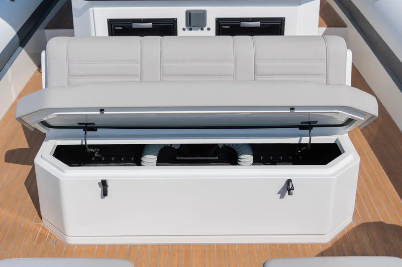 Rock Marine Rm 40 Yacht Photos Pics 2026 Rock Marine RM 40 boat with open storage compartment on deck.