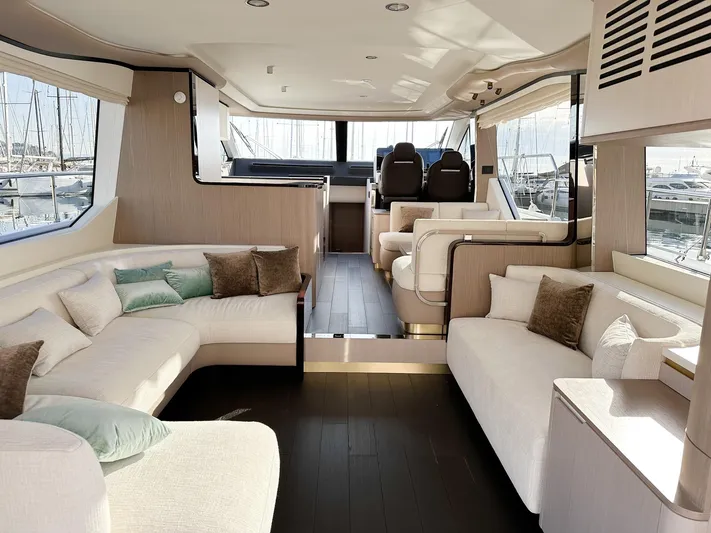  Yacht Photos Pics Luxurious interior of 2024 Azimut 60 Fly yacht with elegant seating and modern design.