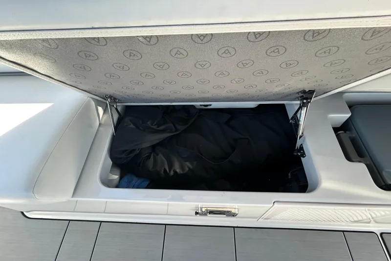 Happy Our II Yacht Photos Pics Open storage compartment in 2022 Aviara AV40 OB boat.