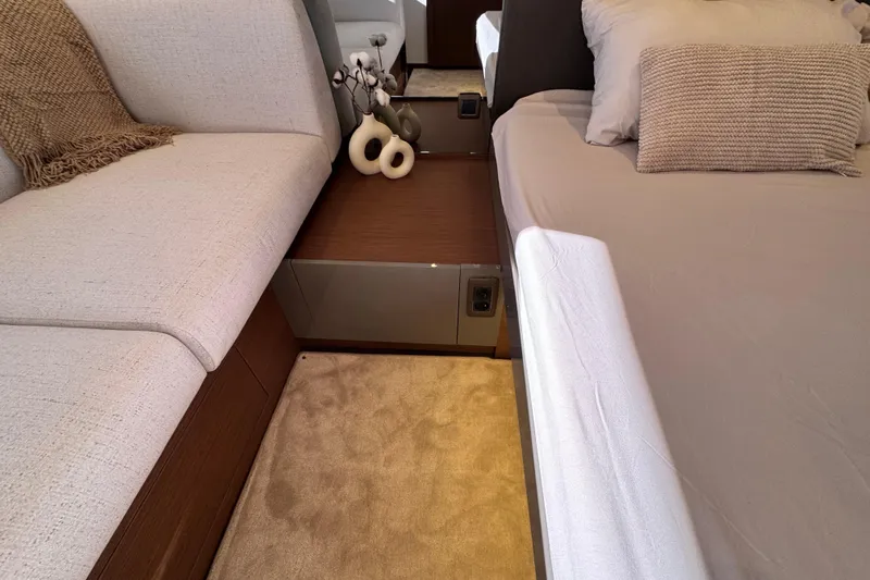  Yacht Photos Pics Luxurious interior of 2024 Prestige M48 yacht with elegant seating and decor.