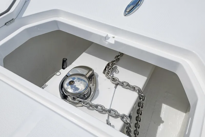  Yacht Photos Pics Anchor chain compartment on 2023 Invincible 46 Pilothouse boat.