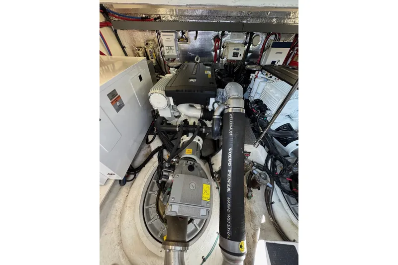 Absolutely Yacht Photos Pics Engine room of 2017 Regal 42 Sport Coupe with Volvo Penta components.