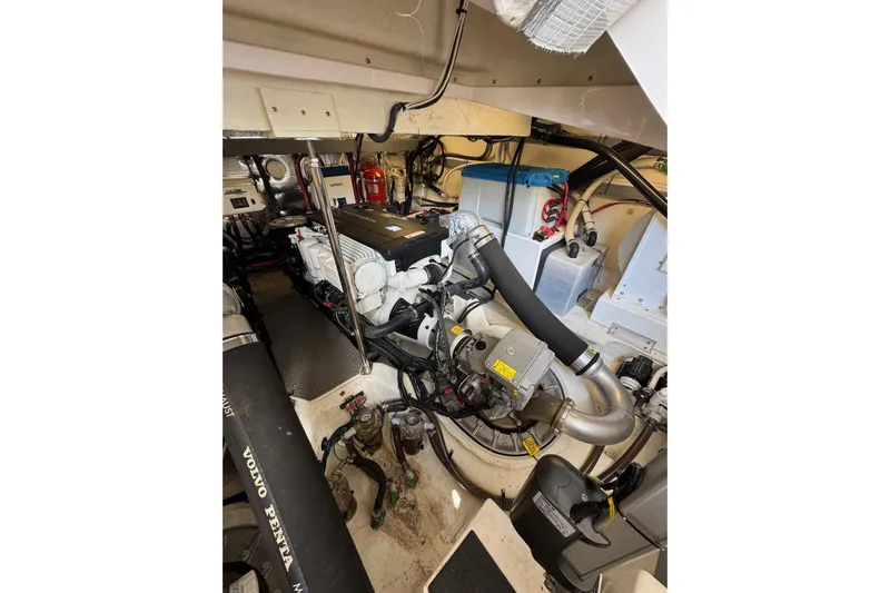 Absolutely Yacht Photos Pics Engine room of 2017 Regal 42 Sport Coupe with Volvo Penta components.