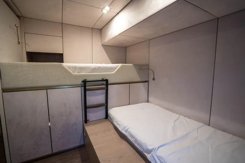 Manta Yacht Photos Pics Interior of 2022 Sunreef 80 Sunreef Power MANTA yacht with bunk beds and modern design.