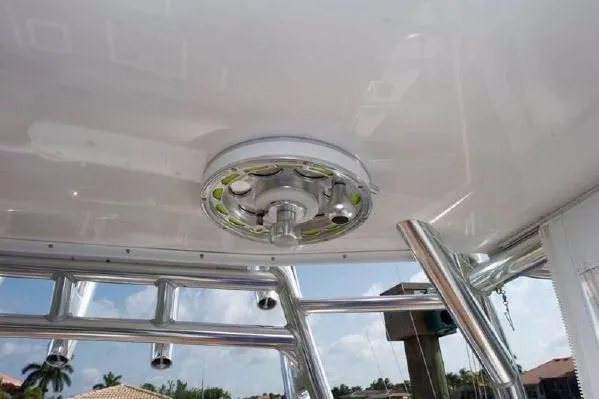 Maripal Yacht Photos Pics 2008 Contender 38 Express boat with stainless steel rod holders and ceiling-mounted light fixture.