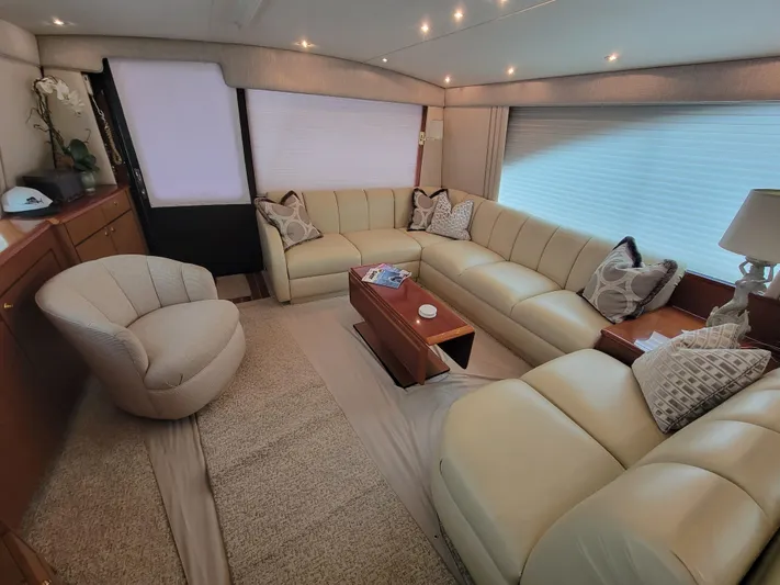  Yacht Photos Pics Luxurious interior of a 2001 Ocean Yachts 56 Super Sport with cream leather seating.