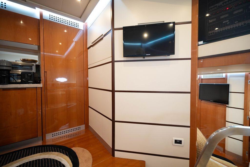 Luxurious interior of a 2007 Pershing 62' yacht with modern amenities and sleek design.