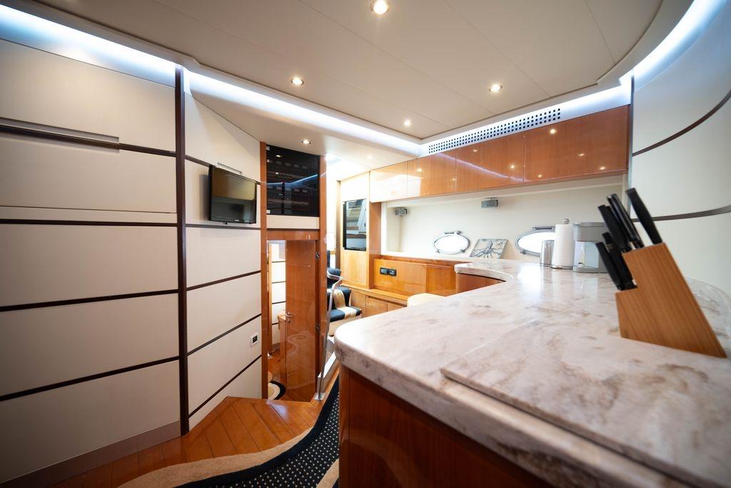 Luxurious interior of 2007 Pershing 62' yacht with modern design and elegant finishes.