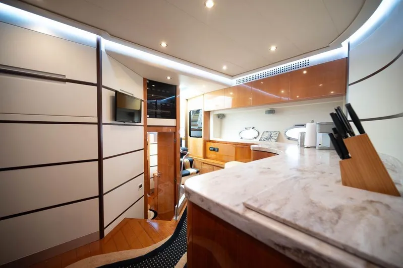 Chopin Yacht Photos Pics Luxurious interior of 2007 Pershing 62' yacht with modern design and elegant finishes.