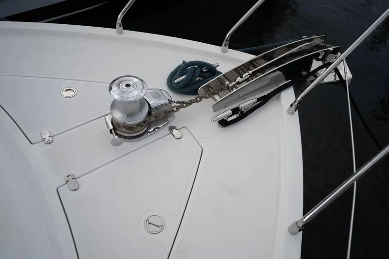 Chopin Yacht Photos Pics Bow of 2007 Pershing 62' yacht with anchor and winch system.