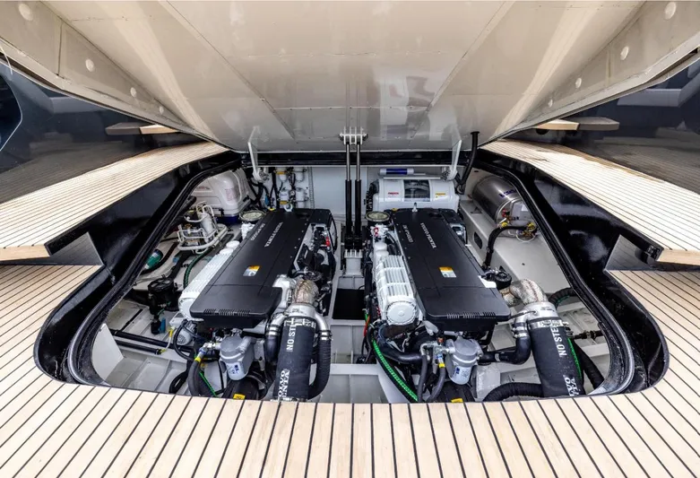  Yacht Photos Pics Engine compartment of 2026 Bekkers Yachts Azur 45, showcasing dual engines and modern design.