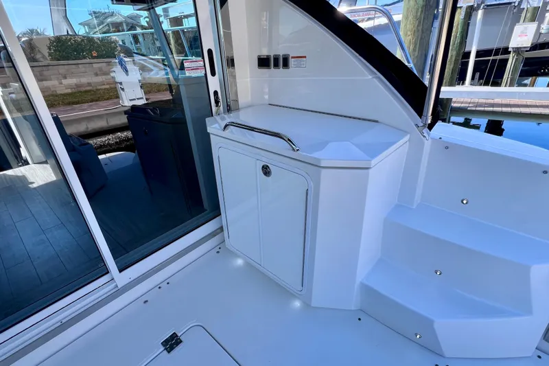  Yacht Photos Pics 2018 Cruisers Yachts 41 Cantius interior with sleek cabinetry and modern design.