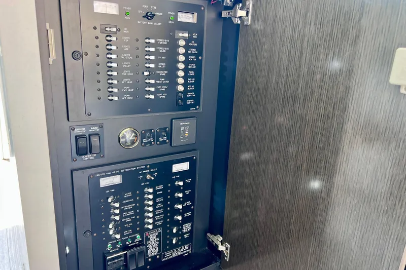  Yacht Photos Pics Electrical control panel on 2018 Cruisers Yachts 41 Cantius, showcasing switches and gauges.