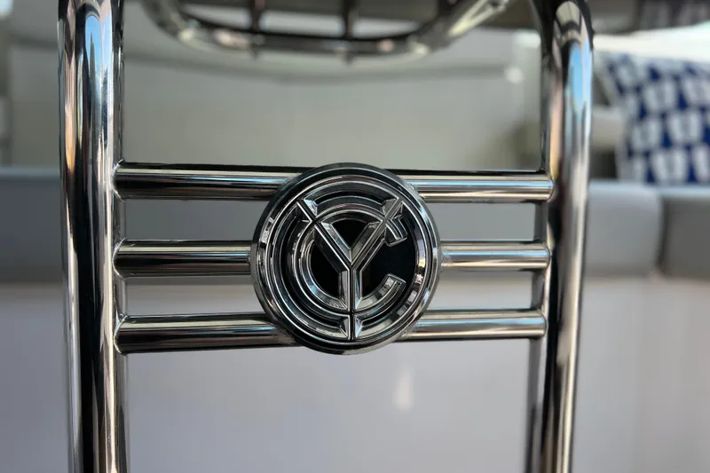  Yacht Photos Pics Chrome railing with logo on 2018 Cruisers Yachts 41 Cantius.