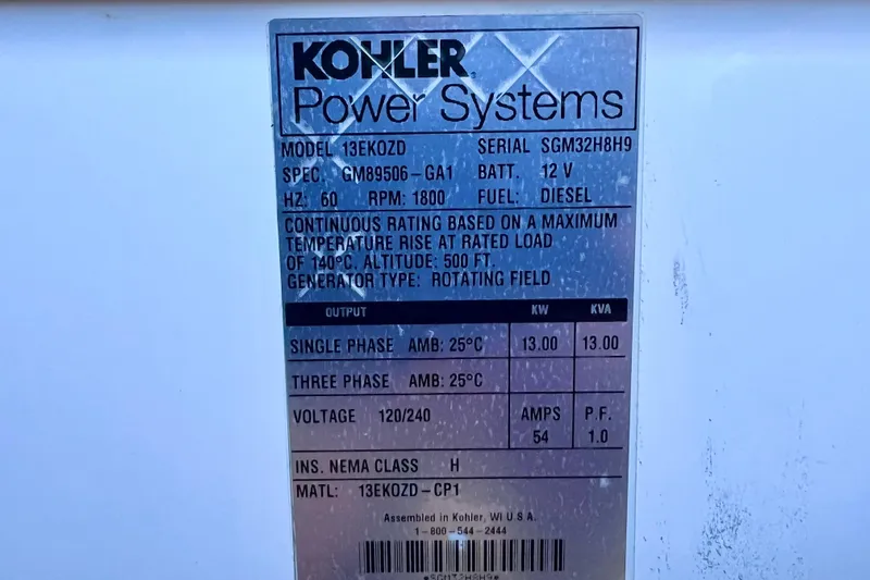  Yacht Photos Pics Label of Kohler Power Systems generator on 2018 Cruisers Yachts 41 Cantius.
