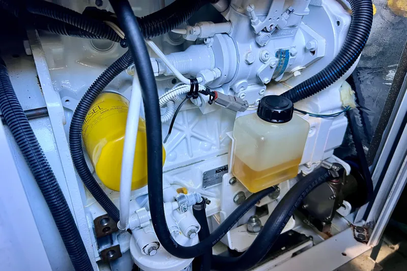  Yacht Photos Pics Engine compartment of 2018 Cruisers Yachts 41 Cantius, featuring diesel components and wiring.