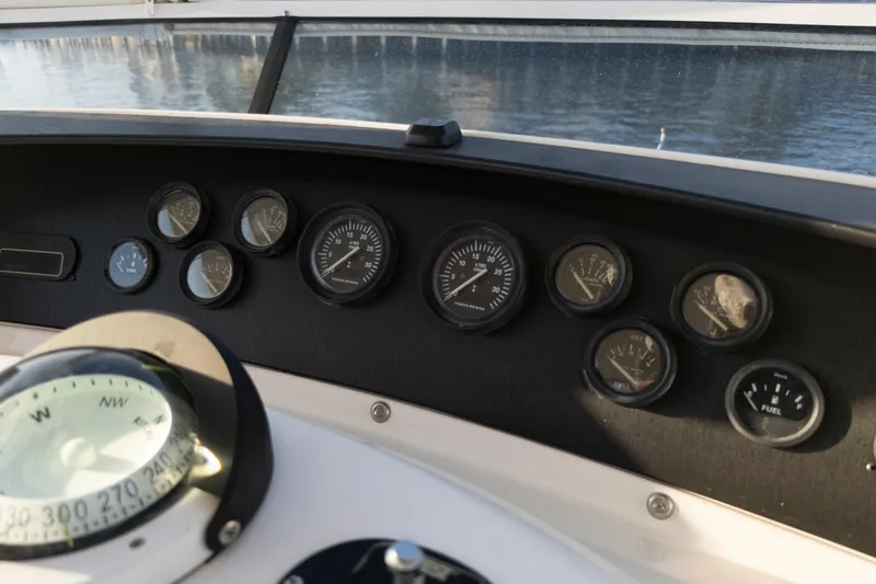 Good Medicine Yacht Photos Pics Dashboard of 2004 Silverton 43 Motor Yacht with gauges and compass.