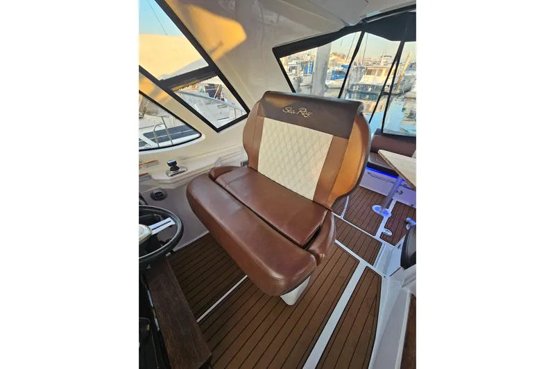 Levon II Yacht Photos Pics 2017 Sea Ray Sundancer 350 Coupe interior with luxurious leather seating.