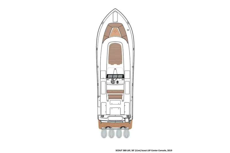  Yacht Photos Pics Top view layout of 2019 Scout 380 LXF center console boat.