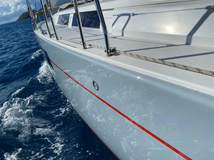 Avalon Sunset Yacht Photos Pics Sailing yacht Hanse 505 (2016) cruising on blue ocean waters.