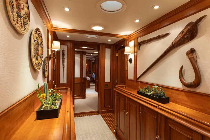 Catalina Yacht Photos Pics Luxurious wooden interior of 2001 Vitters Cruising Ketch yacht with elegant decor and lighting.