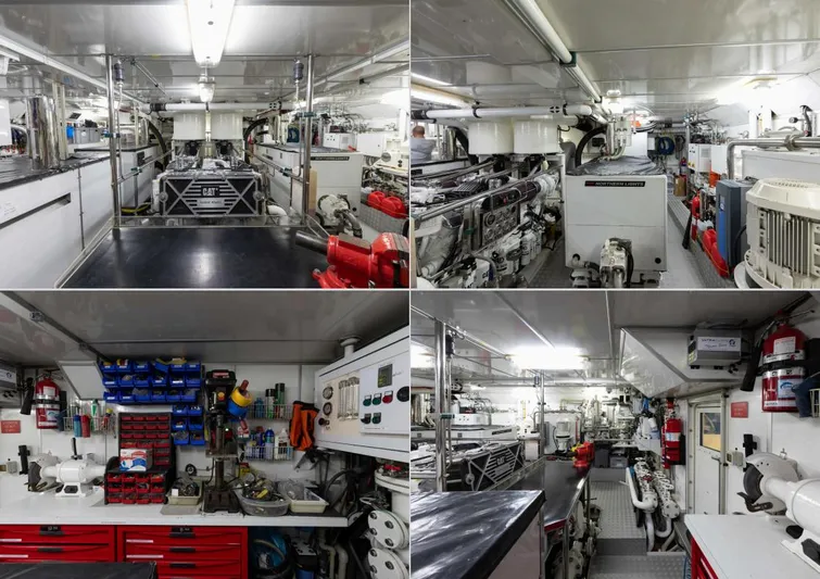 Catalina Yacht Photos Pics Engine room of 2001 Vitters Cruising Ketch, showcasing machinery and tools in a well-organized space.