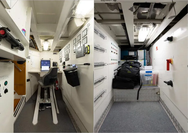 Catalina Yacht Photos Pics Interior of 2001 Vitters Cruising Ketch, featuring control station and storage area.