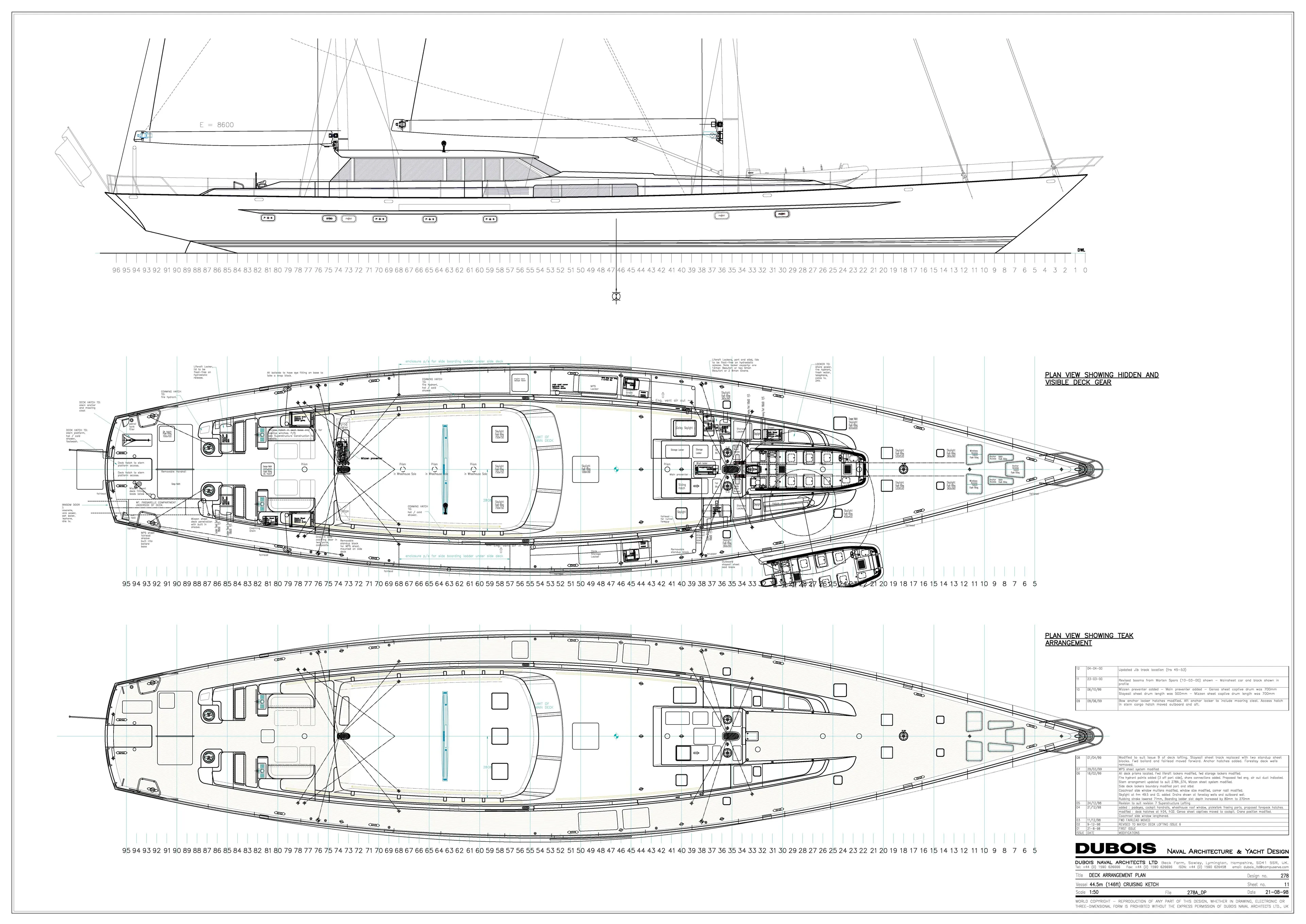Catalina Yacht Photos Pics Blueprint of 2001 Vitters Cruising Ketch, detailed deck and side view plans.