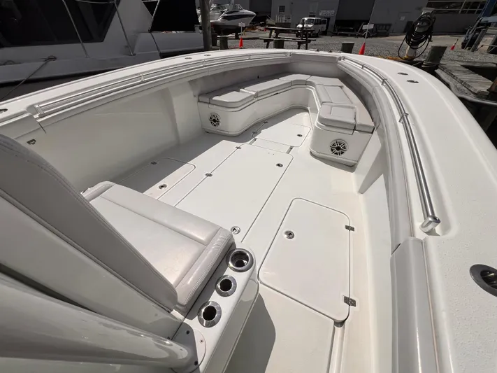  Yacht Photos Pics 2020 Yellowfin 36 boat interior with spacious seating and storage compartments.