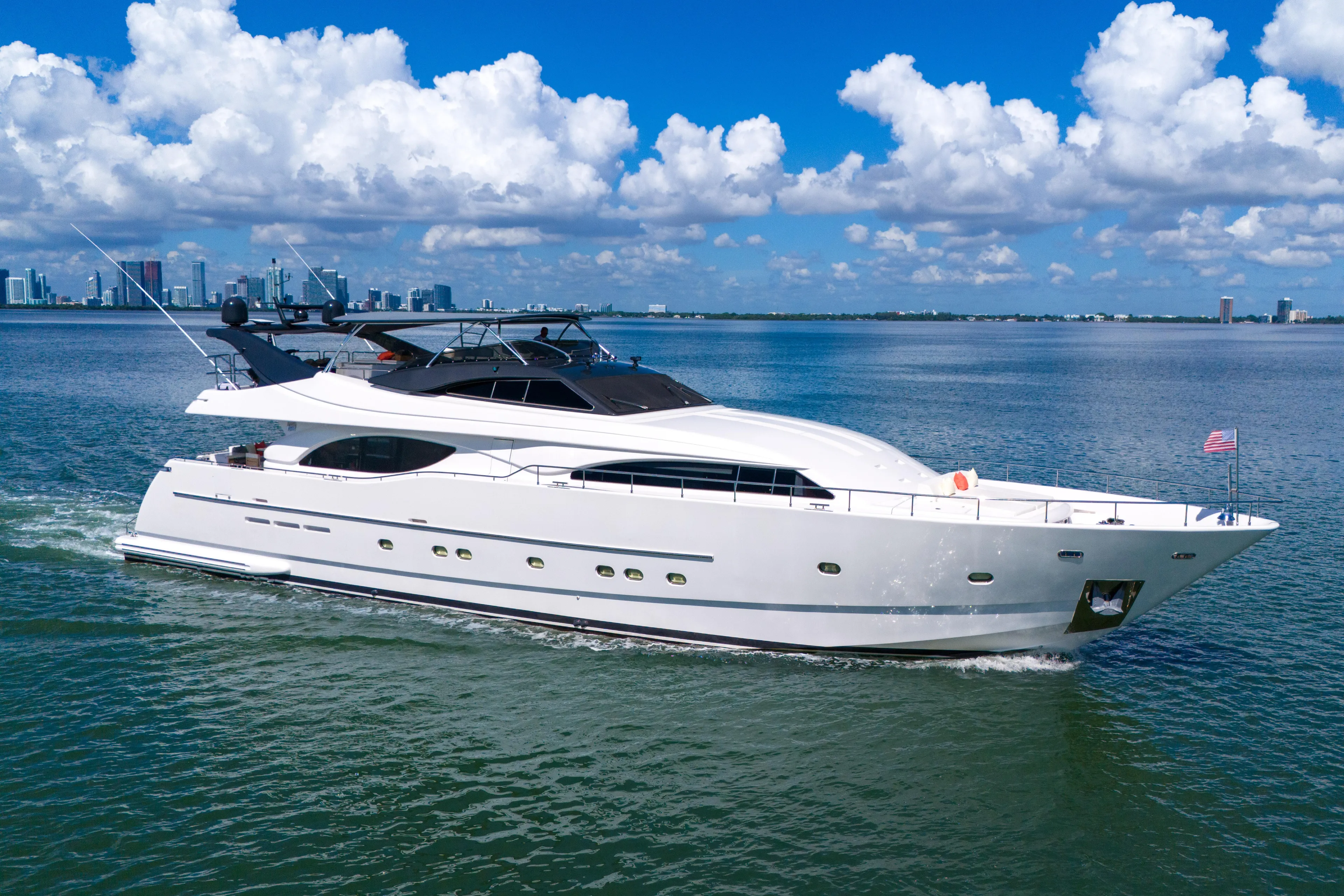 Sinpatico Yacht Photos Pics Luxurious 2002 Ferretti Yachts Custom Line 94 cruising on a sunny day.