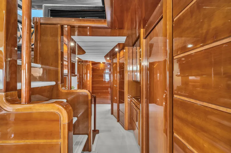 Sinpatico Yacht Photos Pics Luxurious wooden interior of a 2002 Ferretti Yachts Custom Line 94.