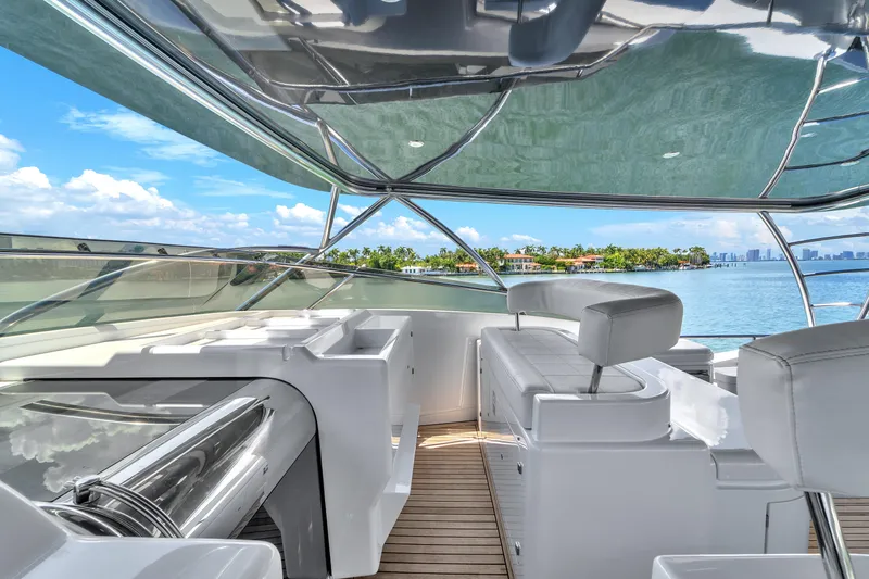 Sinpatico Yacht Photos Pics Luxurious 2002 Ferretti Yachts Custom Line 94 with sleek deck and ocean view.