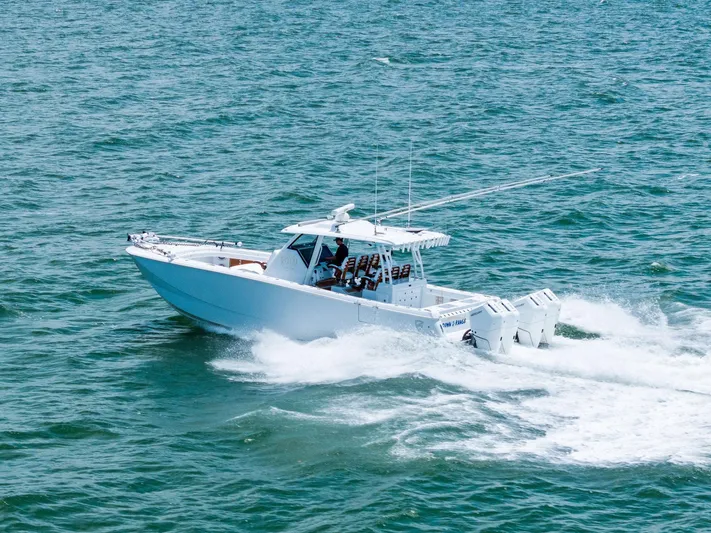 Down Range Yacht Photos Pics 2023 Barker Boatworks 40 HPC cruising on open water.