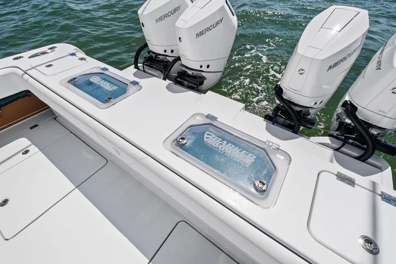 Down Range Yacht Photos Pics 2023 Barker Boatworks 40 HPC with Mercury engines on water.