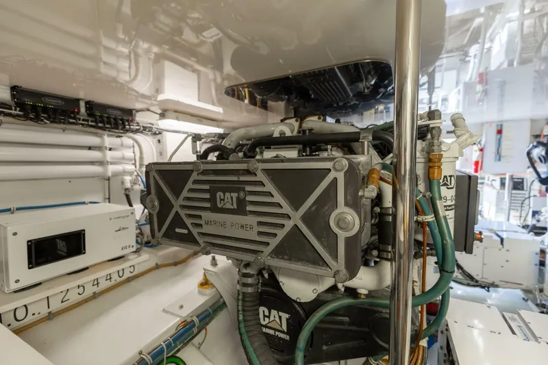  Yacht Photos Pics Engine room of 2012 Hatteras 60 GT yacht with CAT marine power engine.