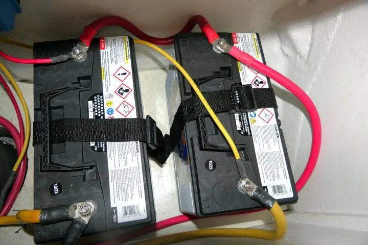 Sun Bird Yacht Photos Pics Batteries with cables in a 2002 Tayana 460 Vancouver Pilothouse yacht.